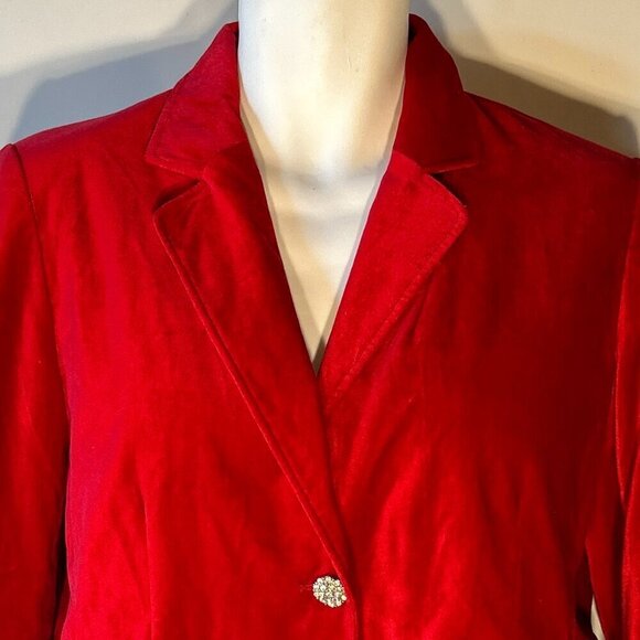 Briggs New York  SZ L Cherry Red Cotton Velvet Blazer Vintage Formal Dressy - Picture 4 of 8